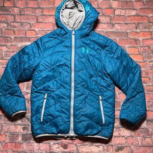 Under Armour Cold Gear Youth Boys Large Puffer Hooded Jacket Blue